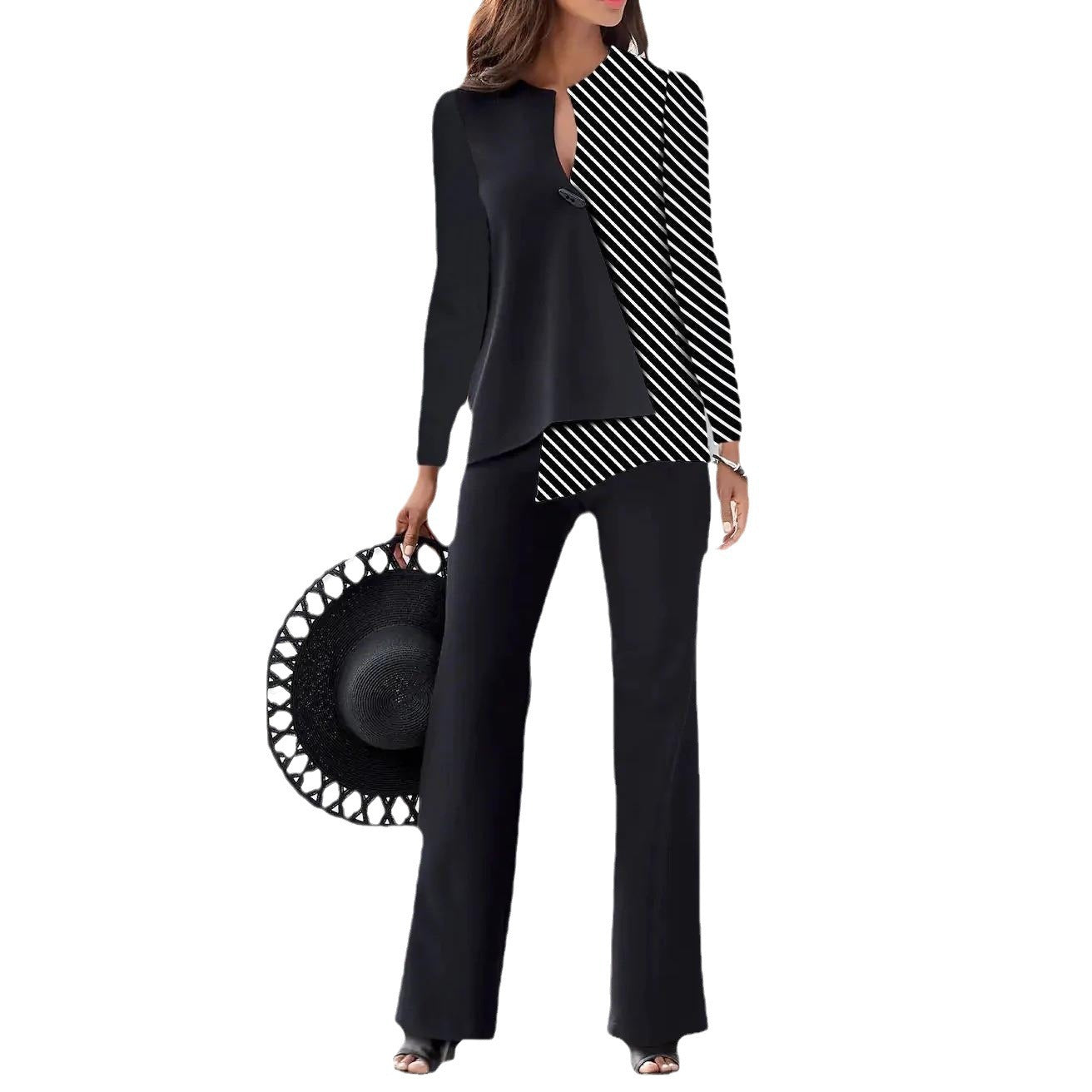 Damen Elegantes und modernes Hosenanzug-Set mit asymmetrischem Design R&B