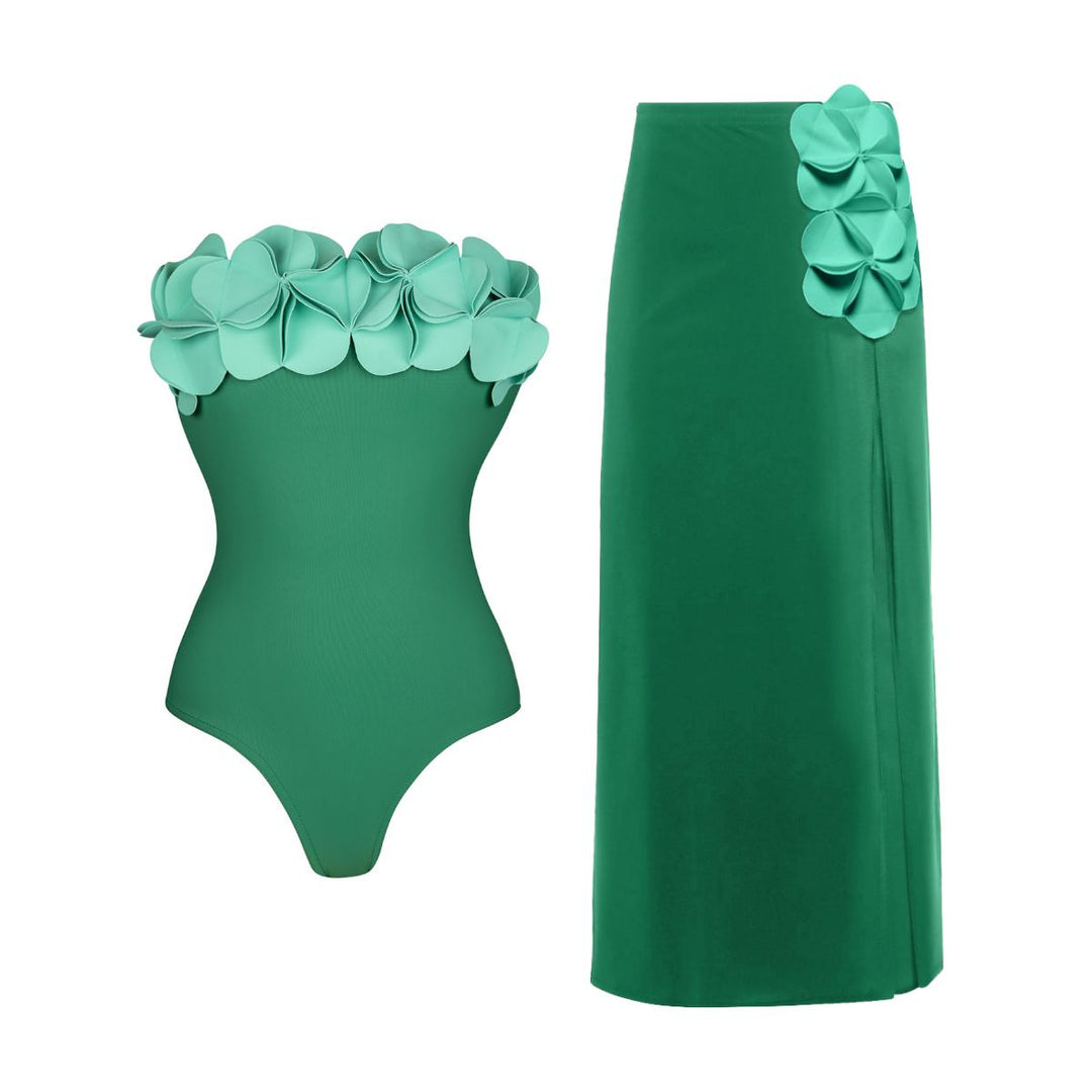 Damen Schwimmanzug mit asymmetrischem Schnitt und floralen Applikationen R&B