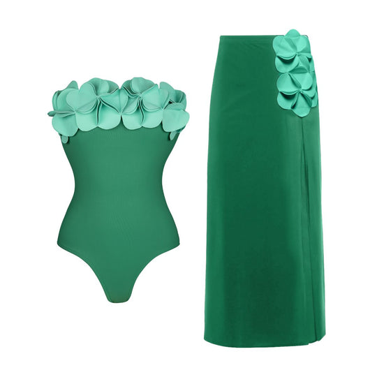 Damen Schwimmanzug mit asymmetrischem Schnitt und floralen Applikationen R&B