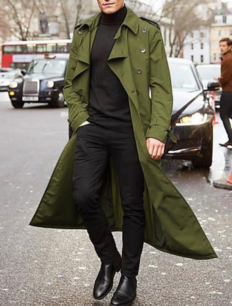 Herren eleganter Trenchcoat mit stilvollen Knopfdetails und hohem Kragen R&B