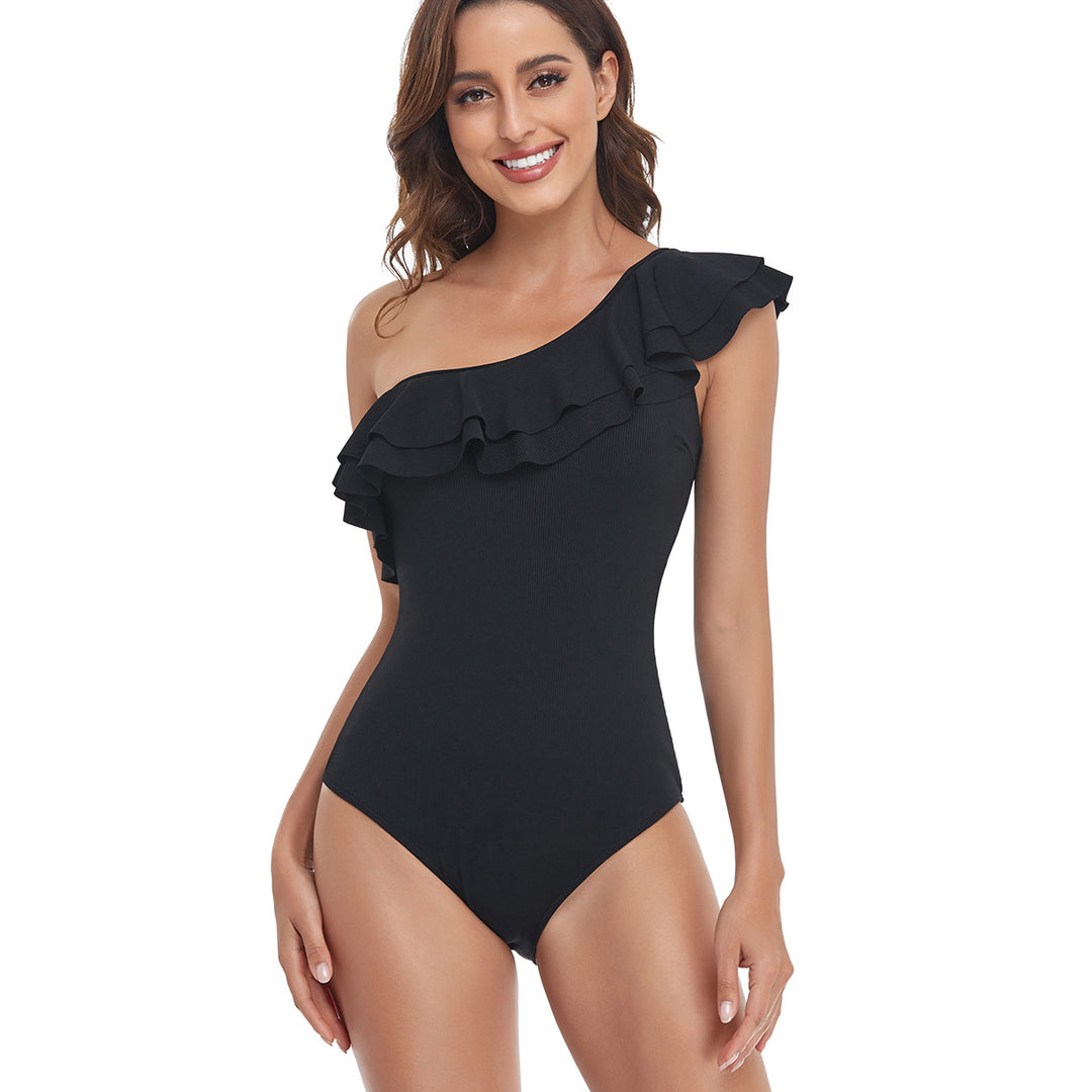 Damen Einteiliger Badeanzug mit asymmetrischem Rüschendesign R&B