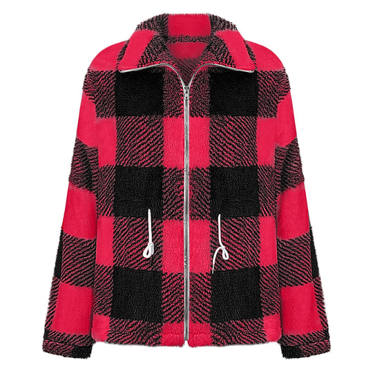 Damen Plüschjacke mit Karomuster R&B