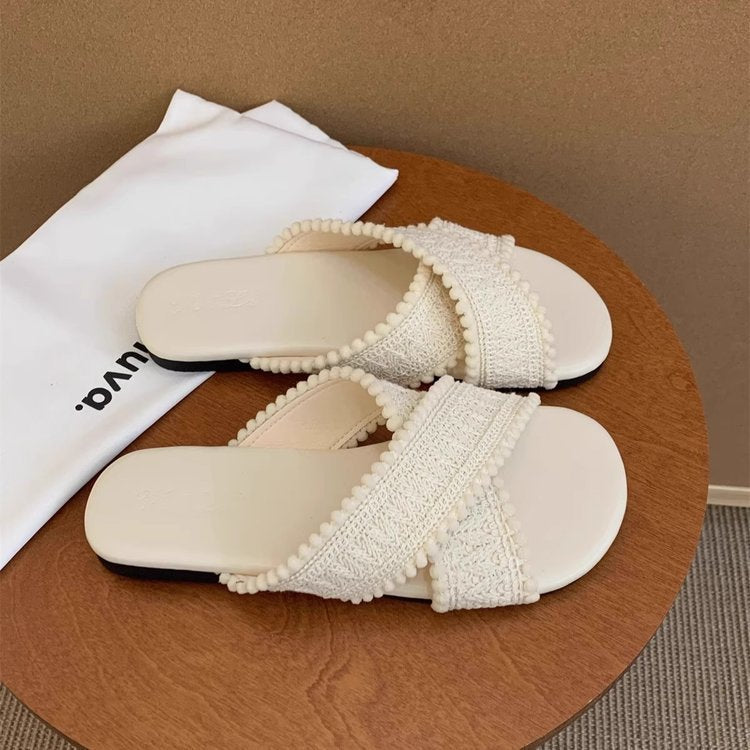 Damen elegante Hausschläppchen mit dekorativen Riemen und komfortablem Fußbett R&B