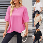 Damen lässiges Oversized T-Shirt mit seitlichen Schlitzen und umgeschlagenen Ärmeln R&B