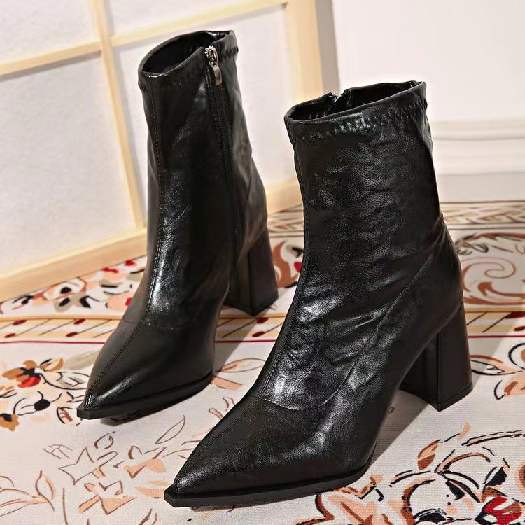 Damen Elegante Stiefeletten mit blockierbarem Reißverschluss und spitzem Design R&B