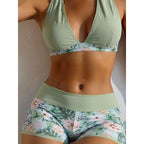 Damen sportliches Bikini-Set mit hohem Bund und floralem Design
