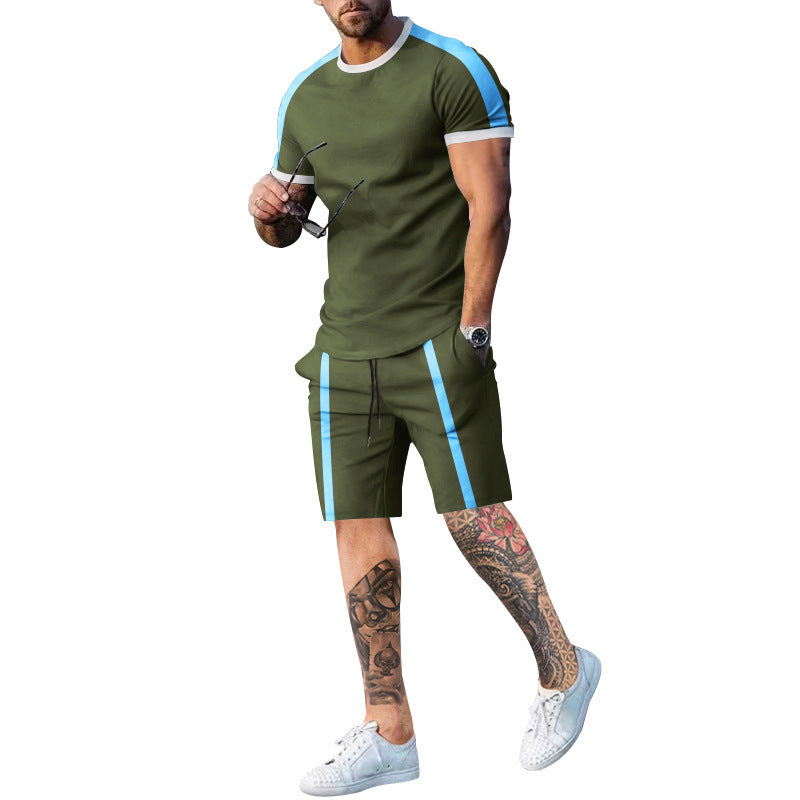 Herren Sportliches Kurzarm- und Shorts-Set mit Kontraststreifen R&B