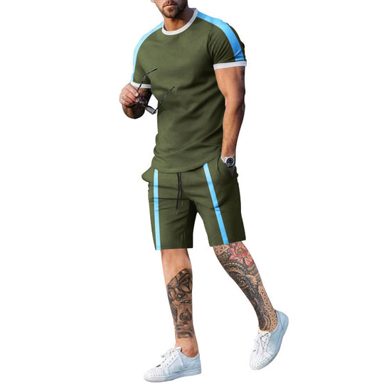 Herren Sportliches Kurzarm- und Shorts-Set mit Kontraststreifen R&B