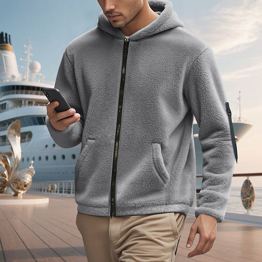 Herren kuscheliger Fleece-Hoodie mit glänzendem Reißverschluss und praktischen Taschen R&B