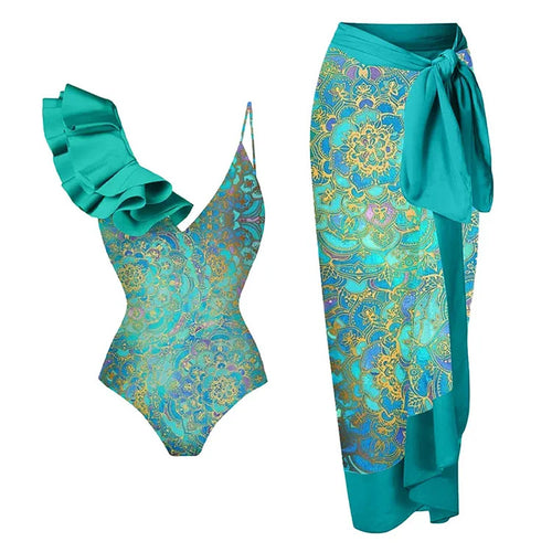 Damen Einteiler Badeanzug mit trendigem Volant-Design R&B