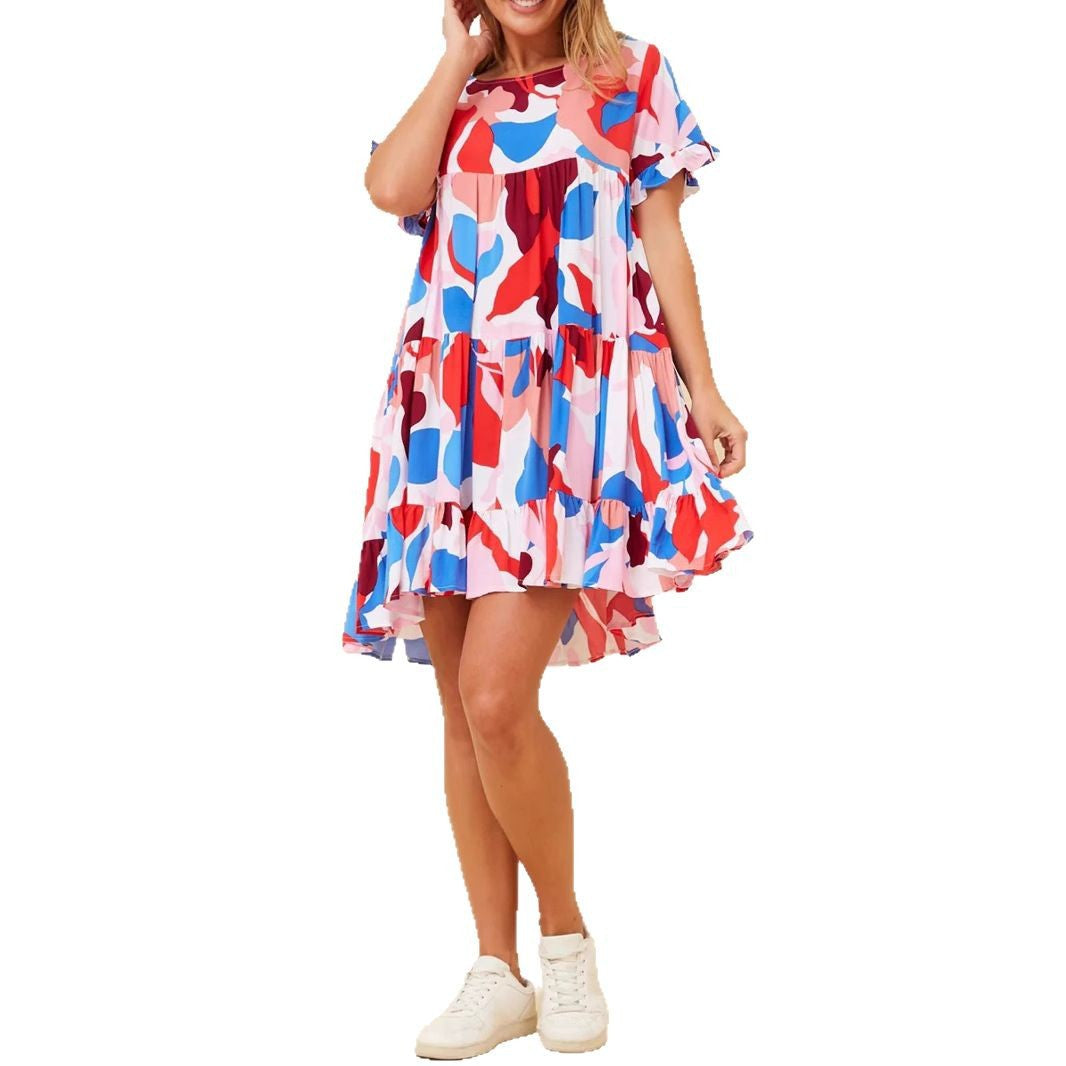 Damen verspieltes Sommerkleid mit Rüschen und asymmetrischem Saum