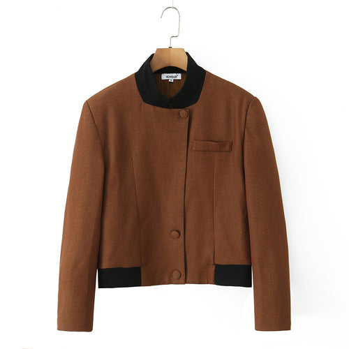 Damen modische Kurzjacke mit elegante Knopfleiste und kontrastierendem Kragen R&B