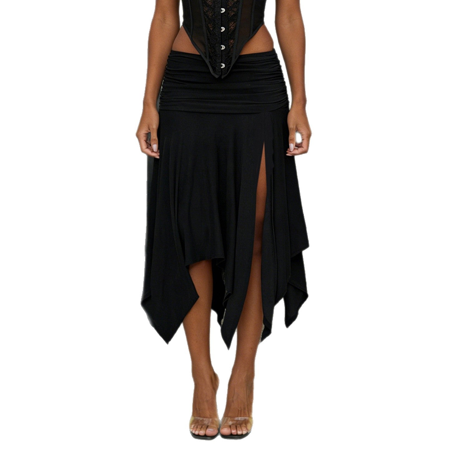 Damen asymmetrischer Wickelrock mit Raffung R&B