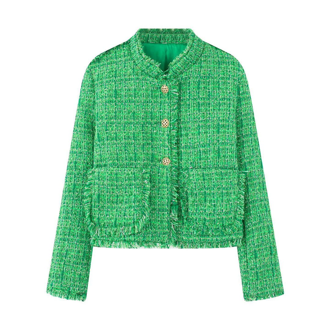 Damen elegante Kurzjacke aus strukturiertem Gewebe mit goldenen Knöpfen Heidi-Mode