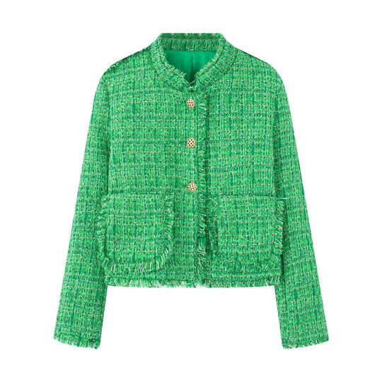 Damen elegante Kurzjacke aus strukturiertem Gewebe mit goldenen Knöpfen Heidi-Mode