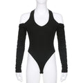 Damen Körperbetonter Langarm-Bodysuit mit tiefem V-Ausschnitt und raffinierten Rüschendetails R&B
