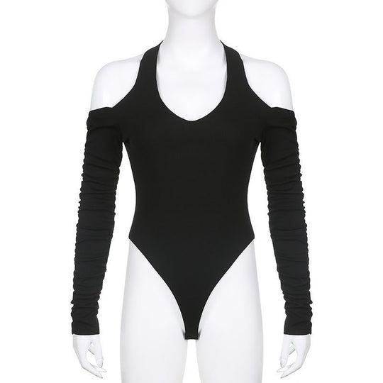 Damen Körperbetonter Langarm-Bodysuit mit tiefem V-Ausschnitt und raffinierten Rüschendetails R&B
