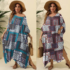 Damen luftiges Maxikleid mit farbenfrohem Patchwork-Design R&B
