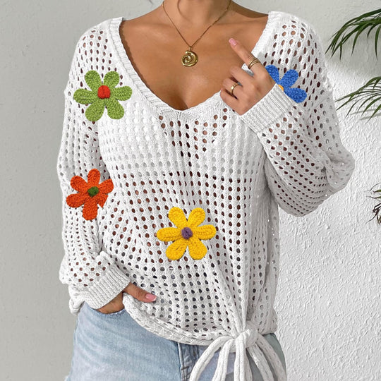Damen Häkeloberteil mit Blumenapplikationen R&B