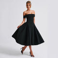 Damen Off-Shoulder Cocktailkleid mit voluminösem Rock und elegantem Trägerdesign R&B