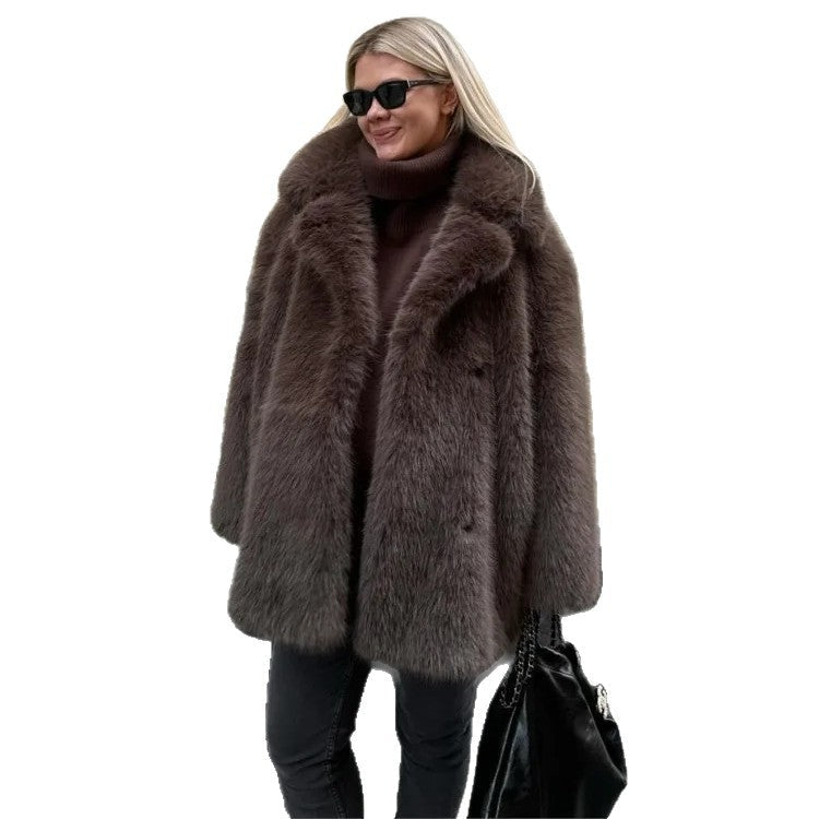 Damen Modische Kunstfelljacke mit voluminösen Ärmeln R&B