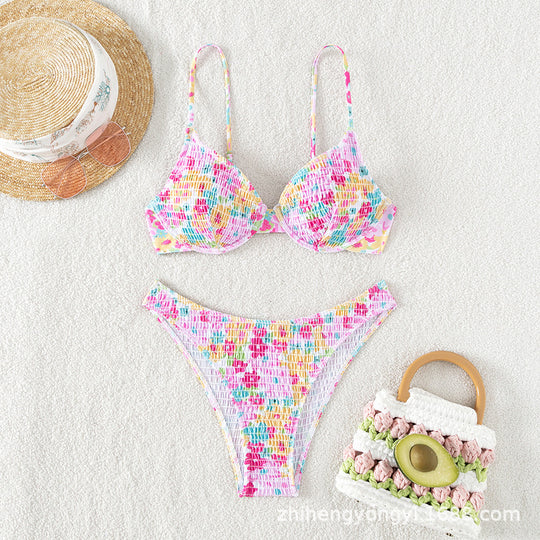 Damen Bunte Push-Up-Bikini mit floralem Design R&B