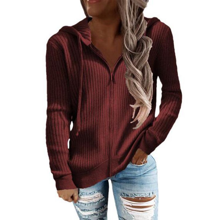 Damen nan gerippter Kapuzen-Zip-Hoodie mit halbem Reißverschluss und Kängurutaschen R&B