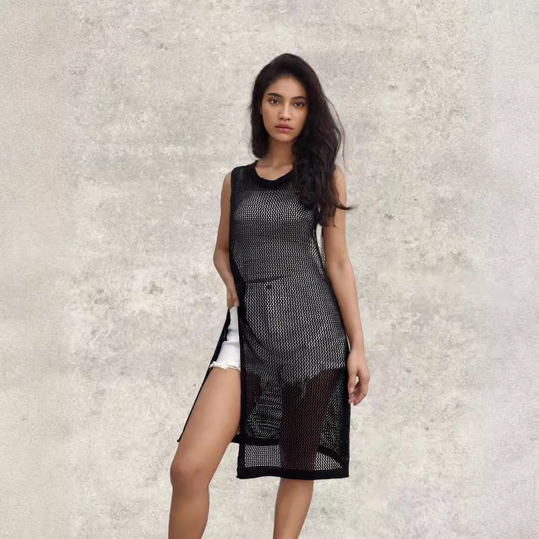 Damen Netz-Kleid mit seitlichen Schlitzen und lässigem Schnitt R&B