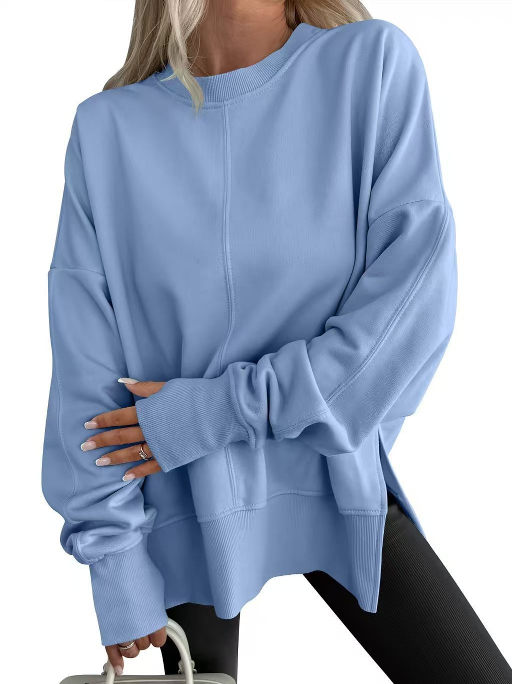 Damen Bequemer Langarm-Sweater mit Seitenschlitzen R&B