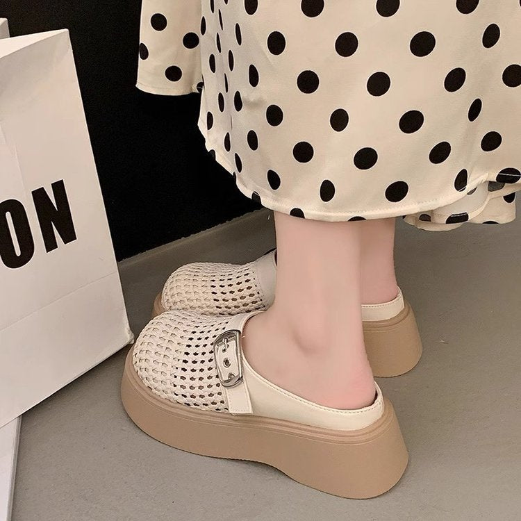 Damen Stabile Plateauschuhe mit luftdurchlässigem Geflecht und modischem Schnallenverschluss R&B