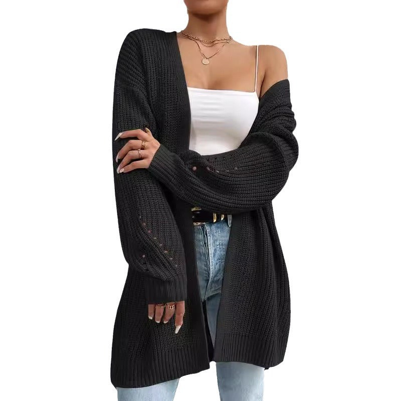 Damen Strickjacke mit luftiger Häkelstruktur und weitem Schnitt R&B