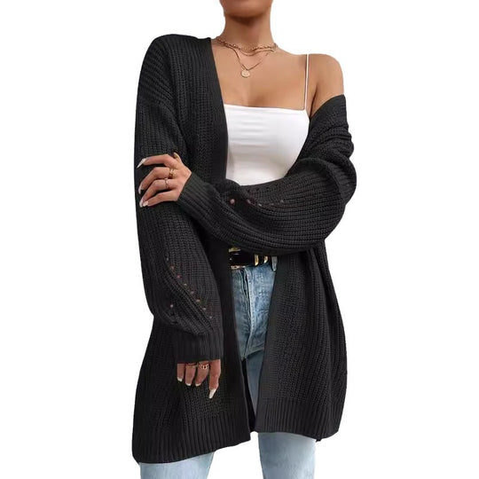 Damen Strickjacke mit luftiger Häkelstruktur und weitem Schnitt R&B