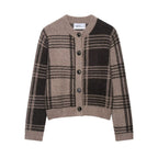 Damen kariertes Strickjacke mit Knopfleiste und weichem Material R&B