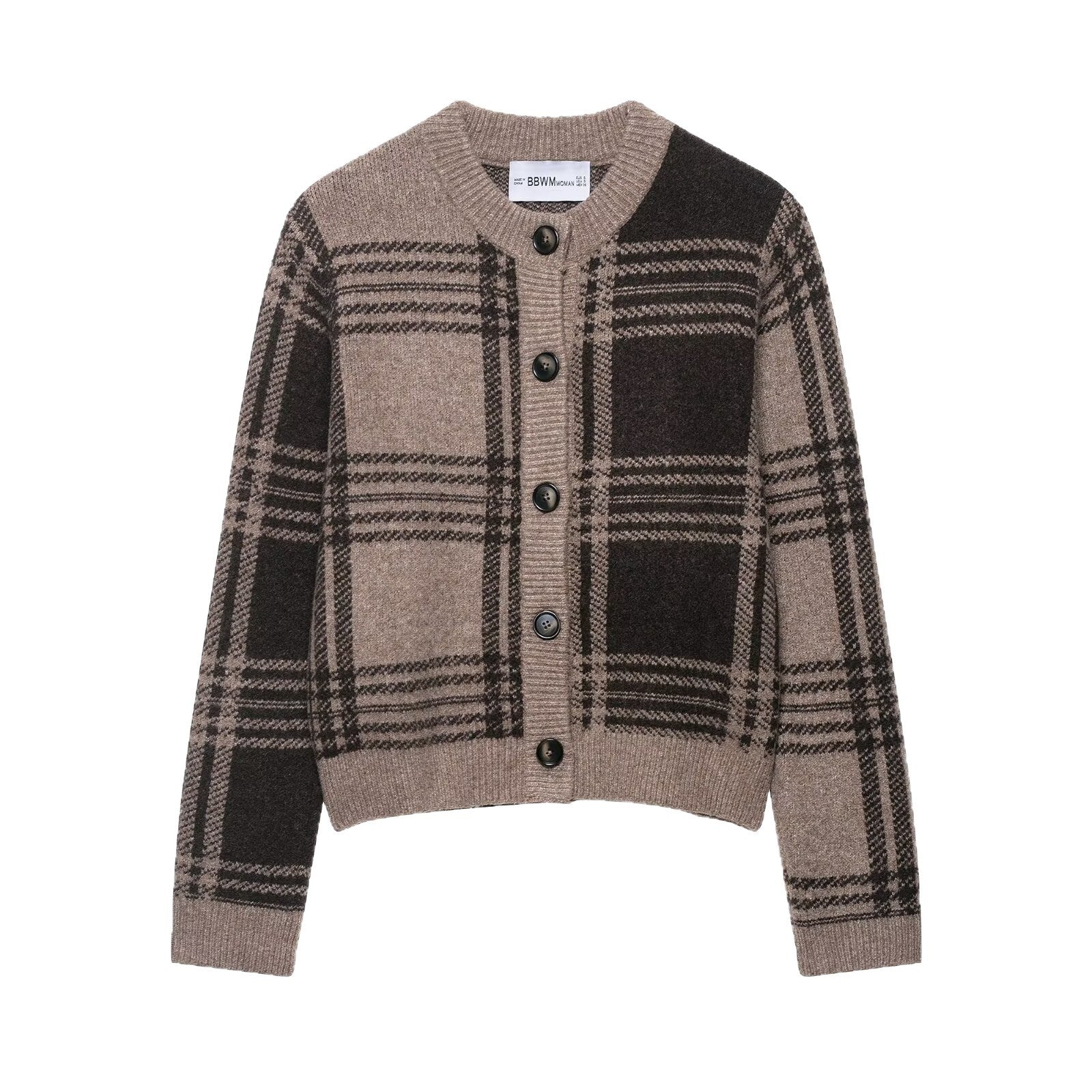 Damen kariertes Strickjacke mit Knopfleiste und weichem Material R&B