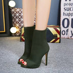 Damen Peep-Toe Stiefeletten aus atmungsaktivem Strickmaterial R&B
