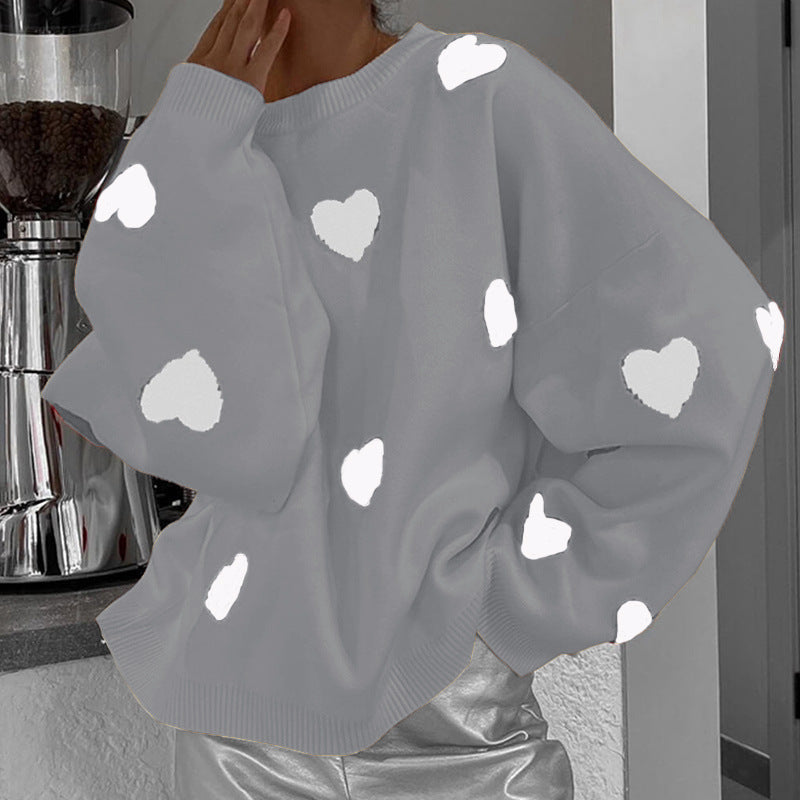 Damen lässiger Pullover mit Herzmotiv R&B