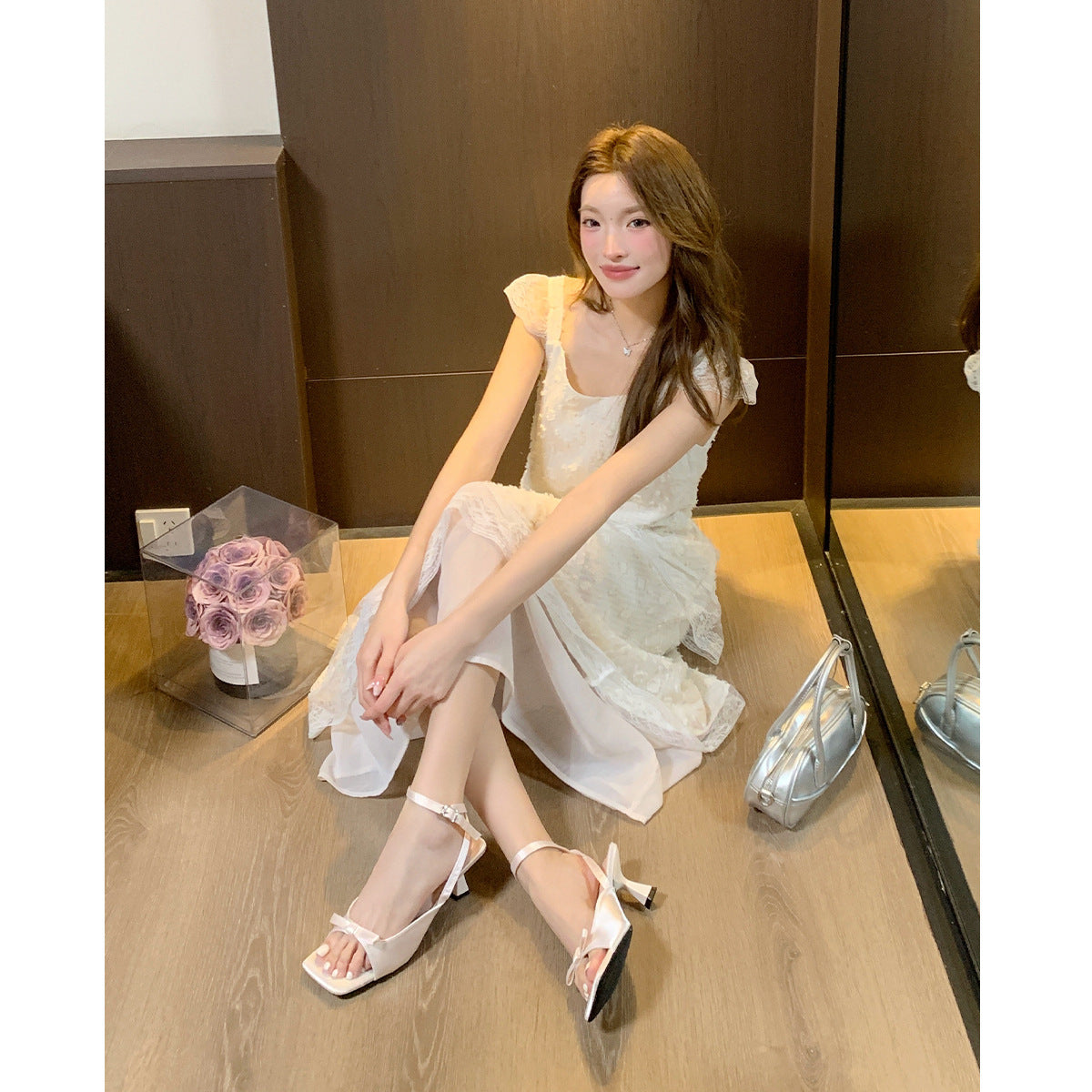 Damen Slingback Sandalen mit zartem Schleifenakzent und elegantem Blockabsatz