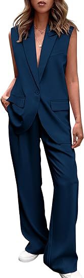 Damen ärmelloses Blazer-Set mit weit geschnittenen Hosen R&B