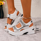 Damen Plateau-Sandalen mit verstellbaren Riemen und modischem Glitzer-Design R&B