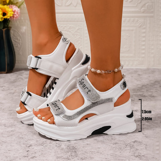 Damen Plateau-Sandalen mit verstellbaren Riemen und modischem Glitzer-Design R&B