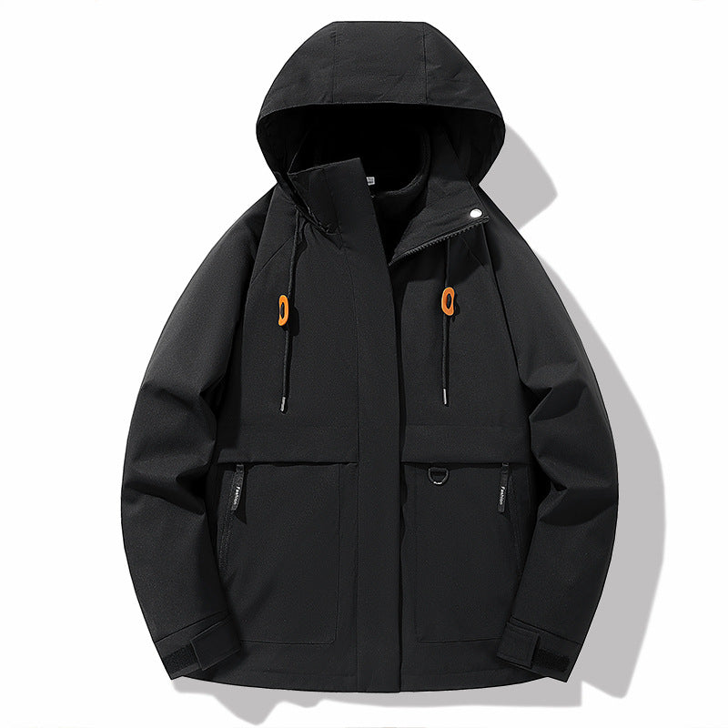 Damen funktionale Wetterjacke mit verstellbarem Kapuzenkragen und großzügigen Taschen