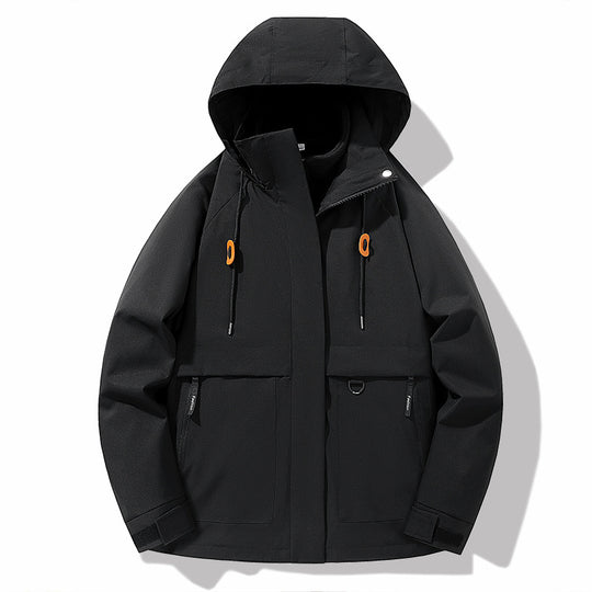 Damen funktionale Wetterjacke mit verstellbarem Kapuzenkragen und großzügigen Taschen R&B