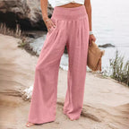 Damen weite Leinenhose mit elastischem Bund R&B