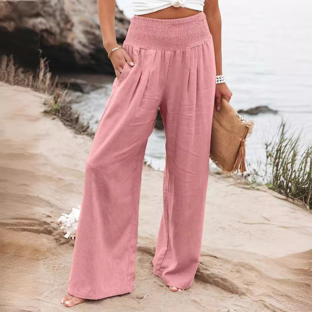 Damen weite Leinenhose mit elastischem Bund R&B