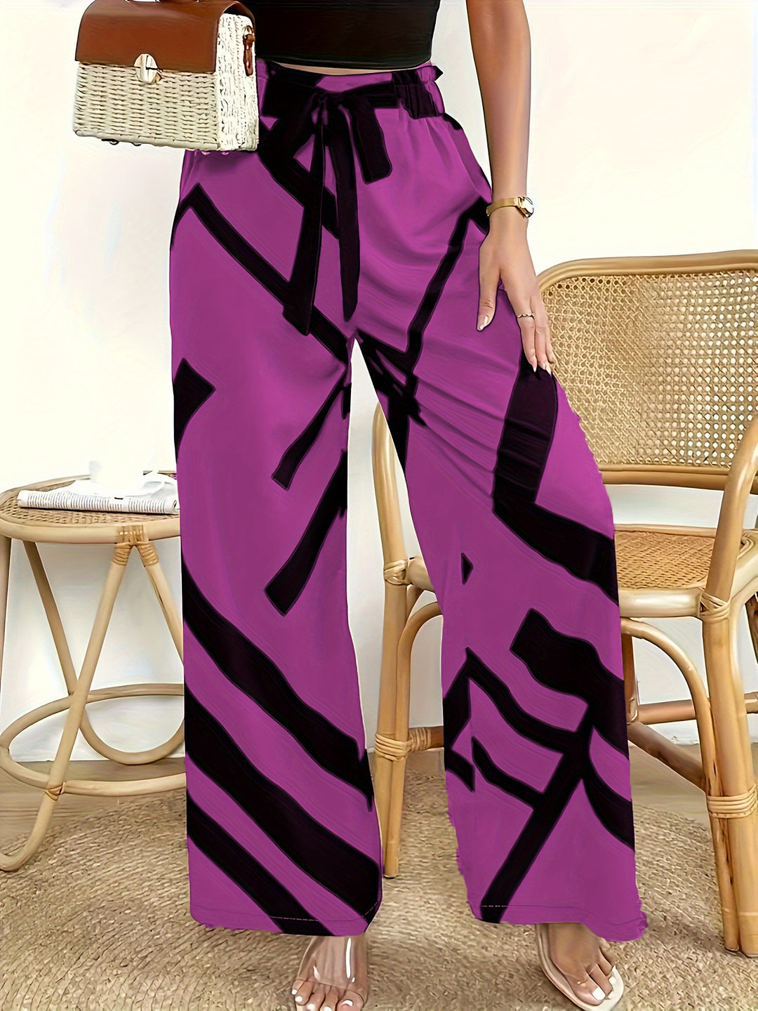 Damen Weite Palazzo-Hose mit modernem Grafikdruck und elastischem Bund R&B