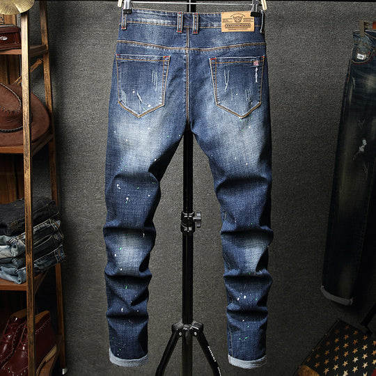 Herren Ripped Jeans im kreativen Farbspray-Design R&B