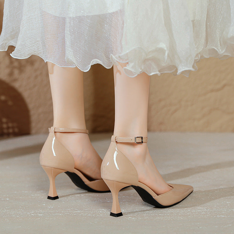 Damen elegante Stiletto-Pumps mit verstellbarem Riemen und glänzender Oberfläche