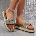 Damen modische Riemchen-Sandalen mit Glitzerelementen R&B