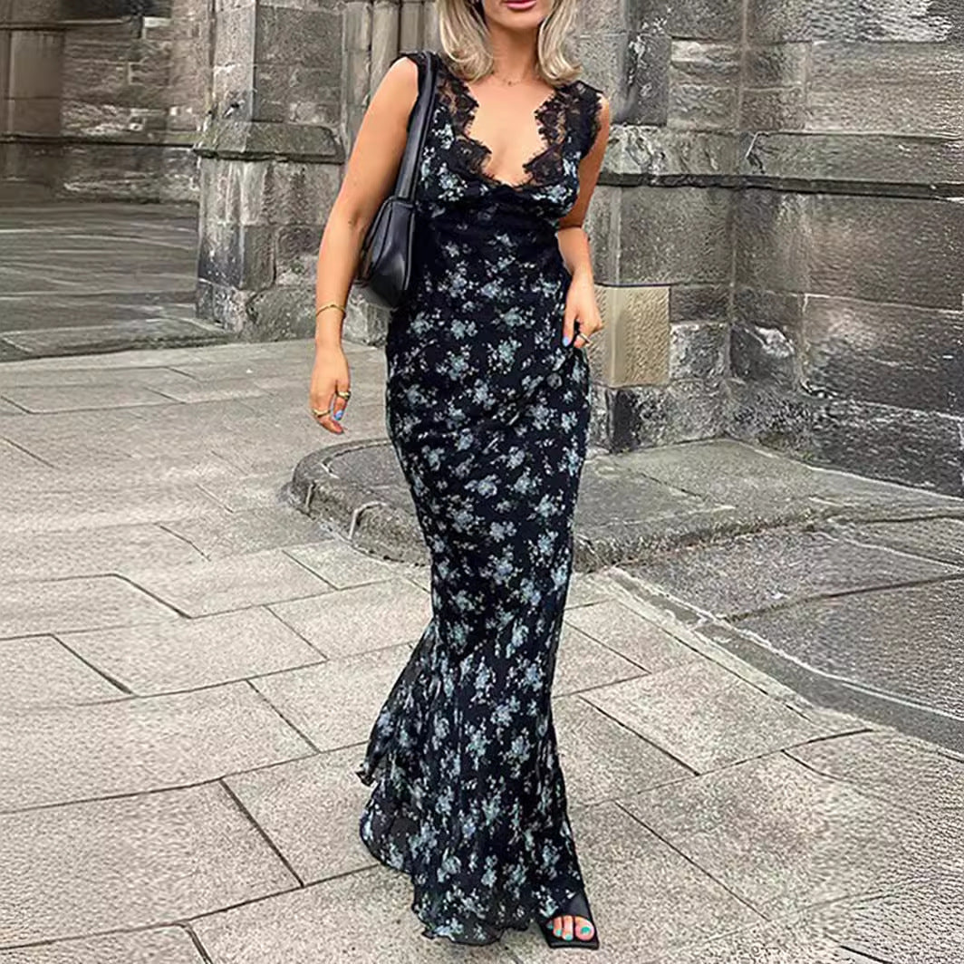 Damen Maxikleid mit floralen Spitzenakzenten R&B