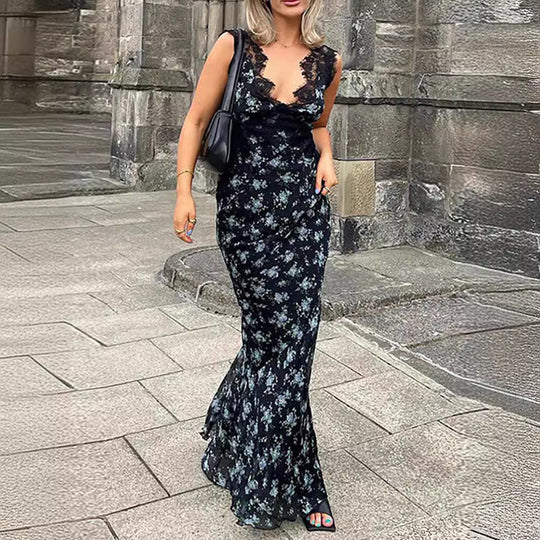 Damen Maxikleid mit floralen Spitzenakzenten R&B